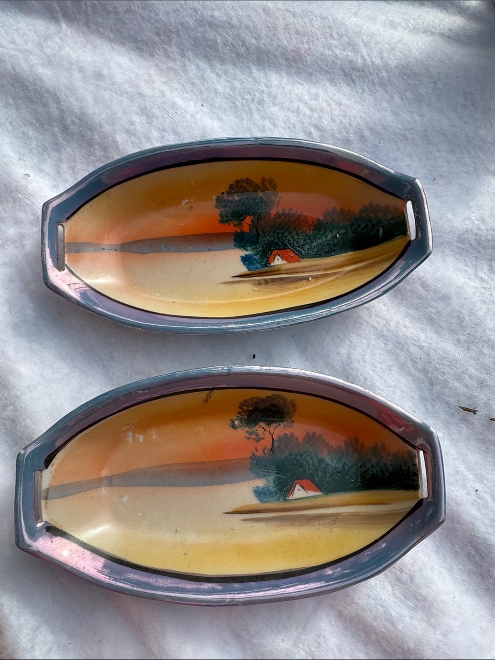 Vintage Hand-Painted Scenic Ashtrays - Pair in Sunset Tones